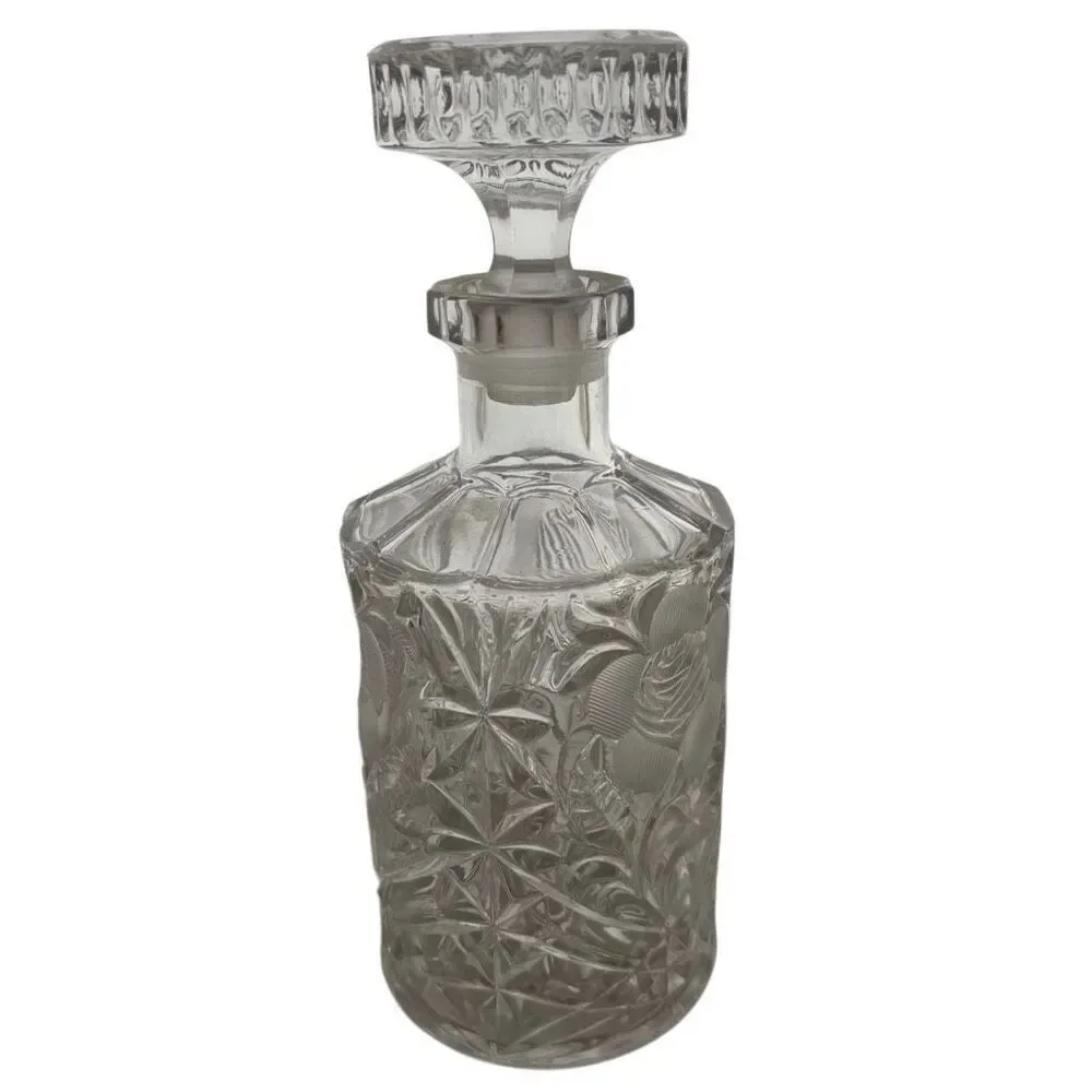 Vintage Etched Glass Daisy Flower Decanter *Read*